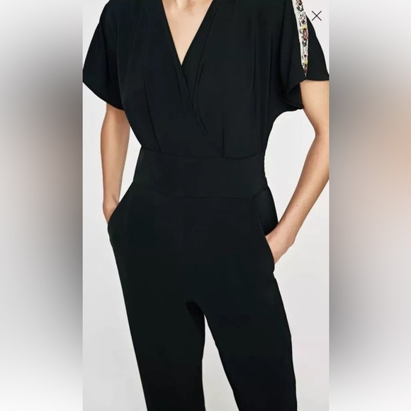 ZARA WOMAN BLACK LONG JUMPSUIT WITH BEADED SHOULDER STRIPE 8209/733/529 Small - Picture 6 of 15